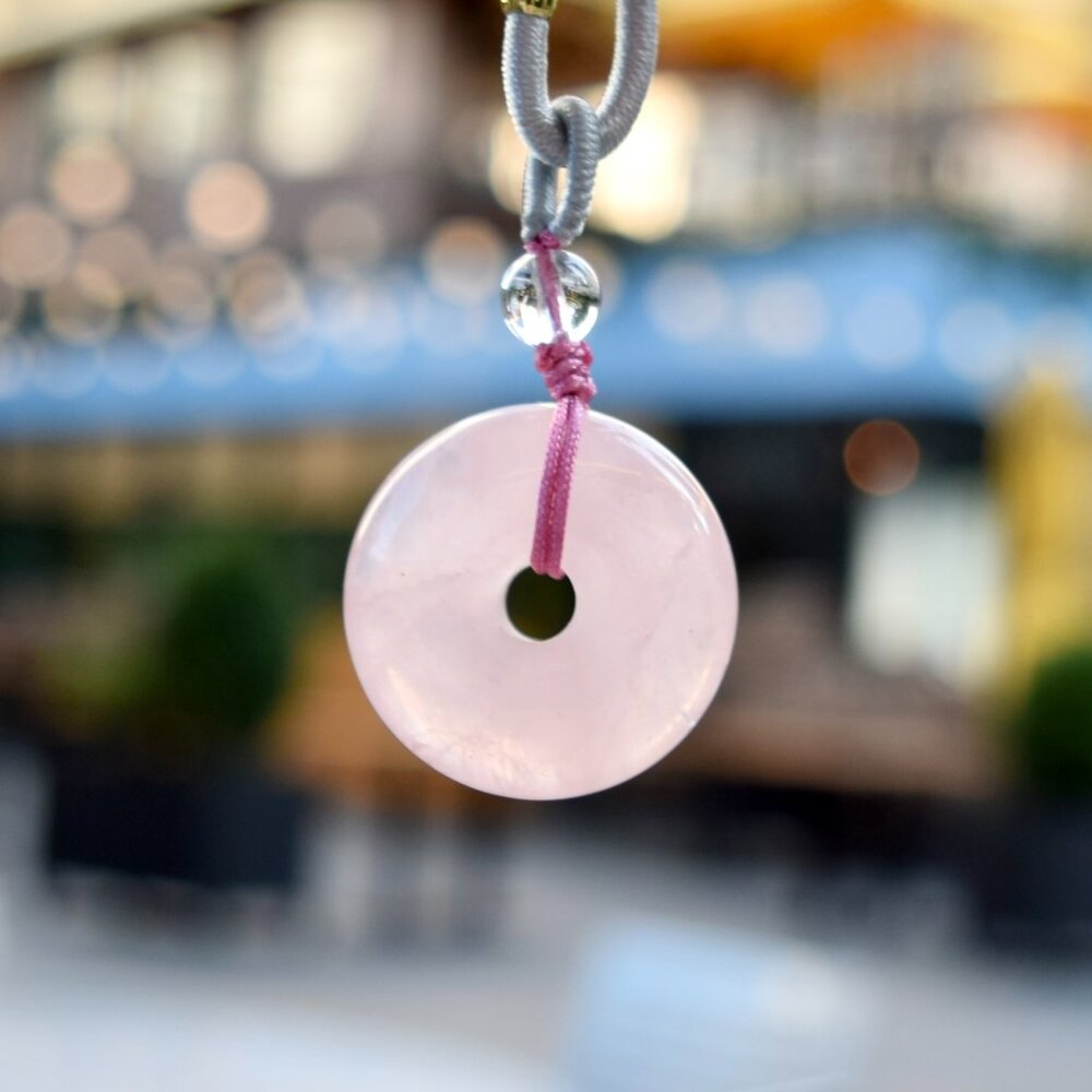 Pink Peace Buckle Rope Necklace - Rose Quartz Crystal